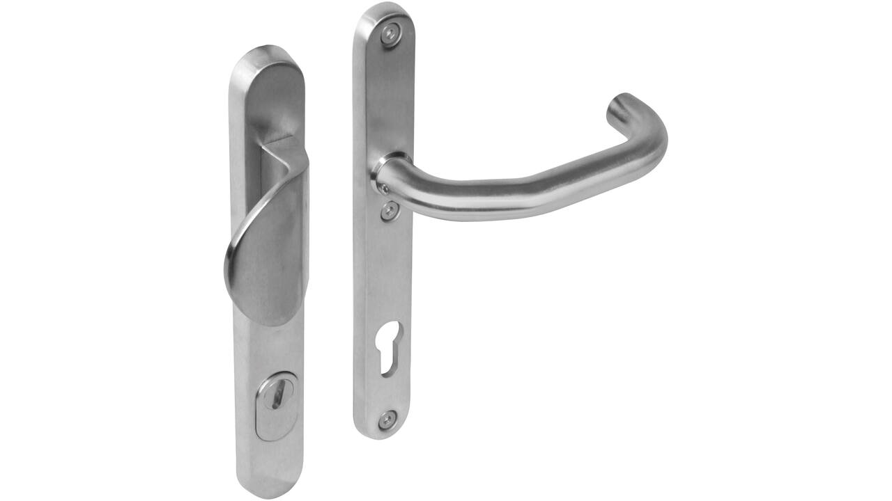 SKG3 veiligheidsbeslag ovaal smal 254x35mm greep/kruk Verkropt profielcilindergat 92mm met kerntrekbeveiliging rvs