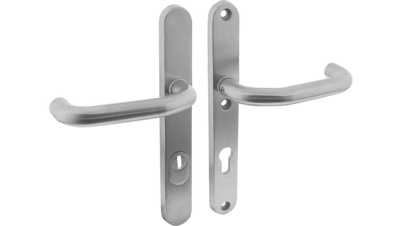 SKG3 veiligheidsbeslag ovaal smal 254x35mm kruk/kruk Verkropt met veerconstructie profielcilindergat 72mm met kerntrekbeveiliging rvs
