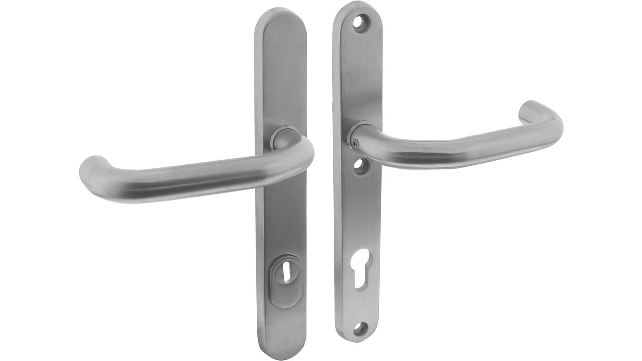 SKG3 veiligheidsbeslag ovaal smal 254x35mm kruk/kruk Verkropt met veerconstructie profielcilindergat 92mm met kerntrekbeveiliging rvs