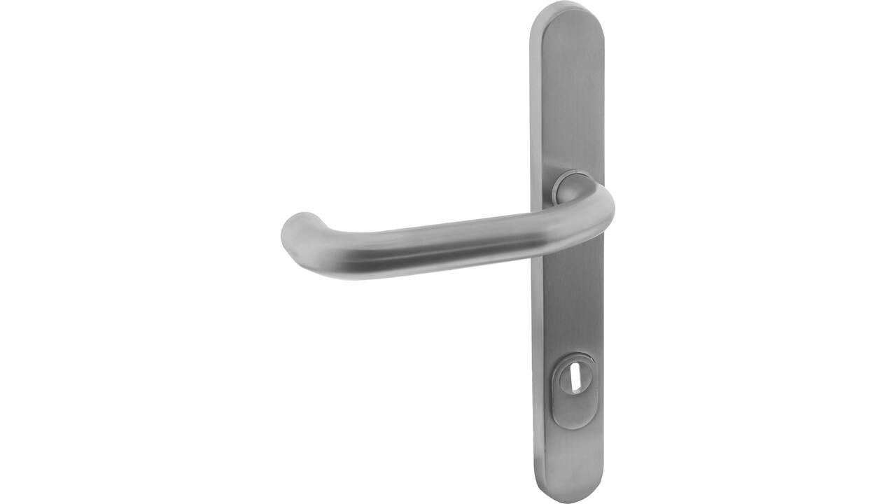 SKG3 veiligheid buitenschild ovaal smal 254x35mm met kruk Verkropt en veerconstructie profielcilindergat 92mm met kerntrekbeveiliging rvs