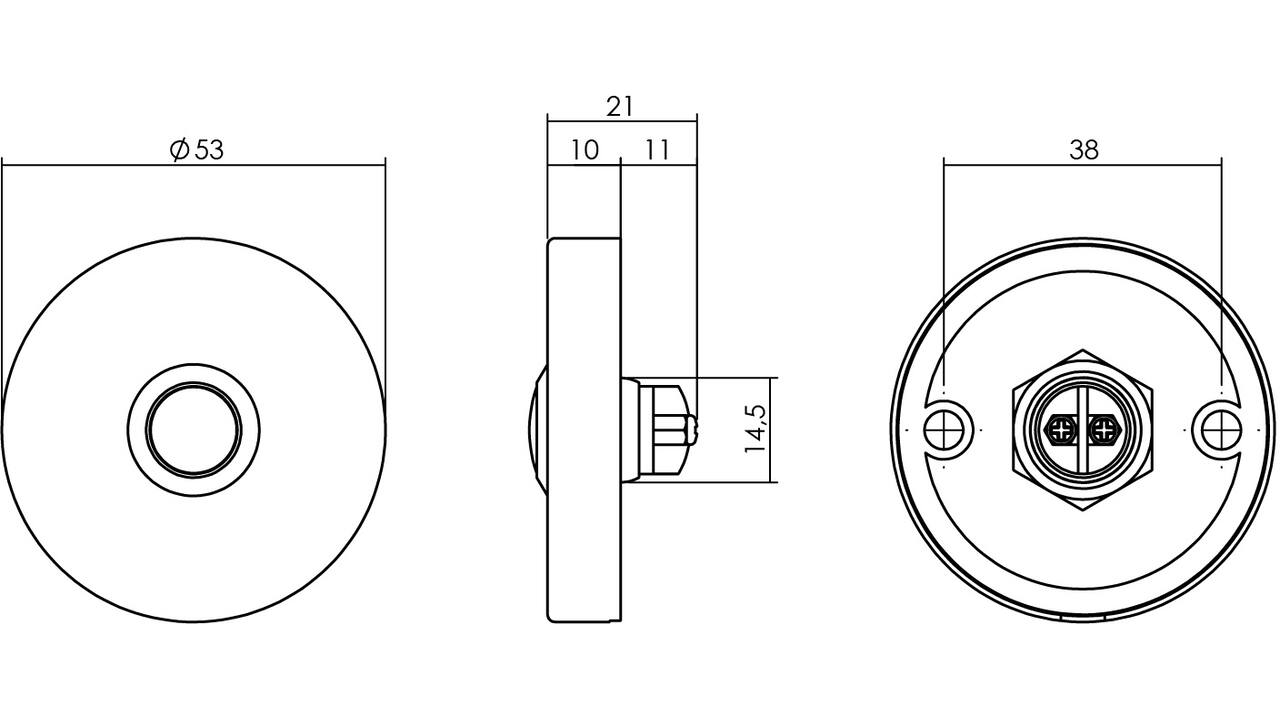 Deurbel rond ø53x10mm verdekt rvs