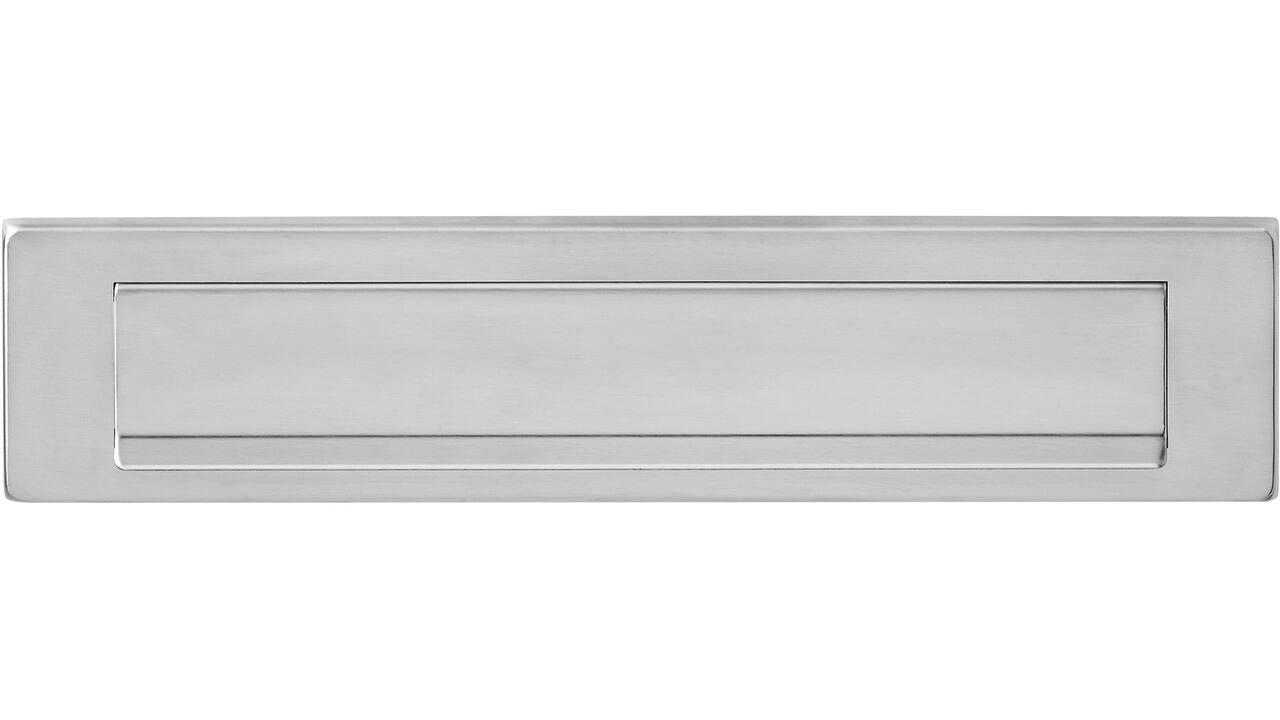 Briefplaat rechthoekig 340x75mm met klep/regenrand rvs