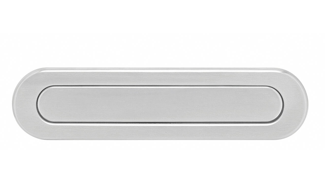 Briefplaat ovaal 340x80mm met verende klep binnendraaiend rvs