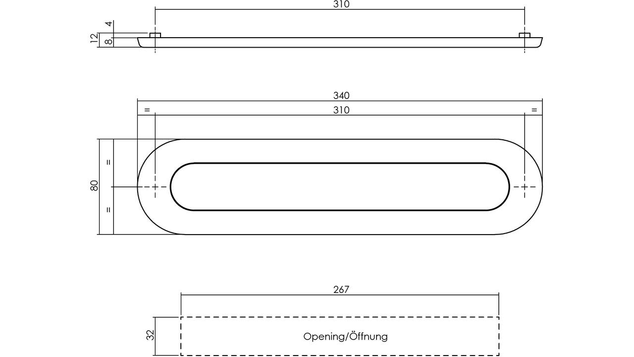 Briefplaat ovaal 340x80mm met verende klep binnendraaiend rvs