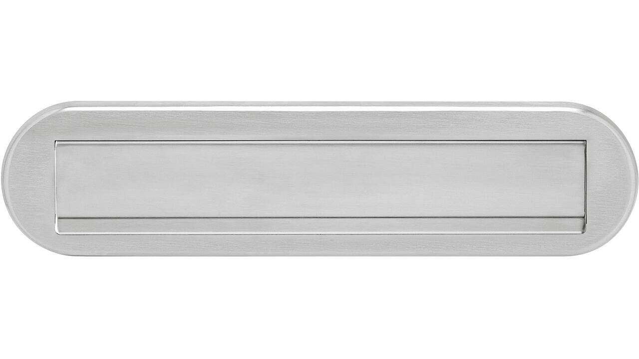 Briefplaat ovaal 340x80mm met klep/regenrand rvs