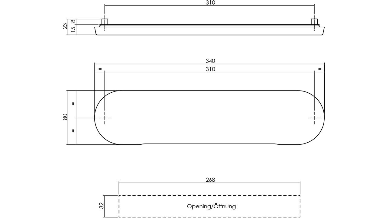 Briefplaat ovaal 340x80mm verdekt rvs