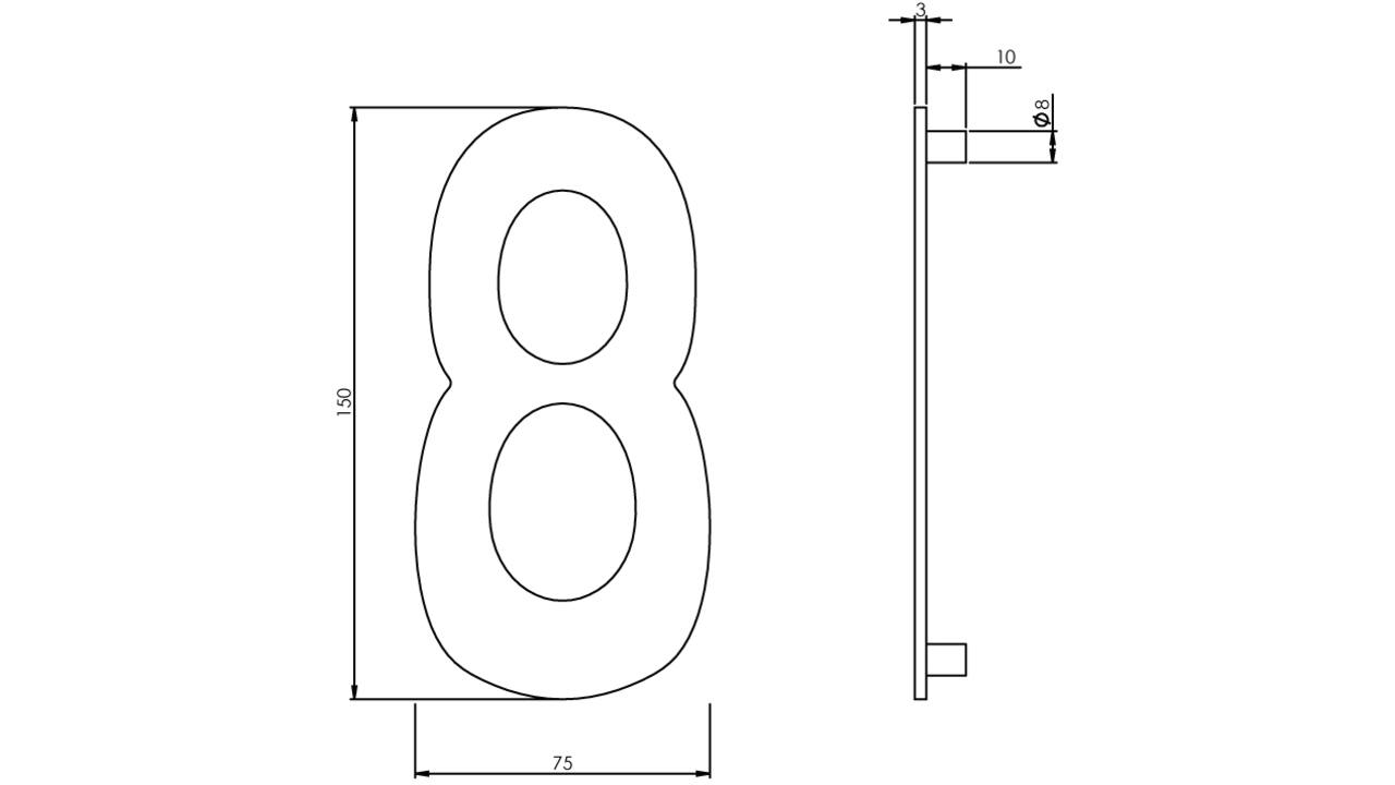 Huisnummer 8 150mm rvs