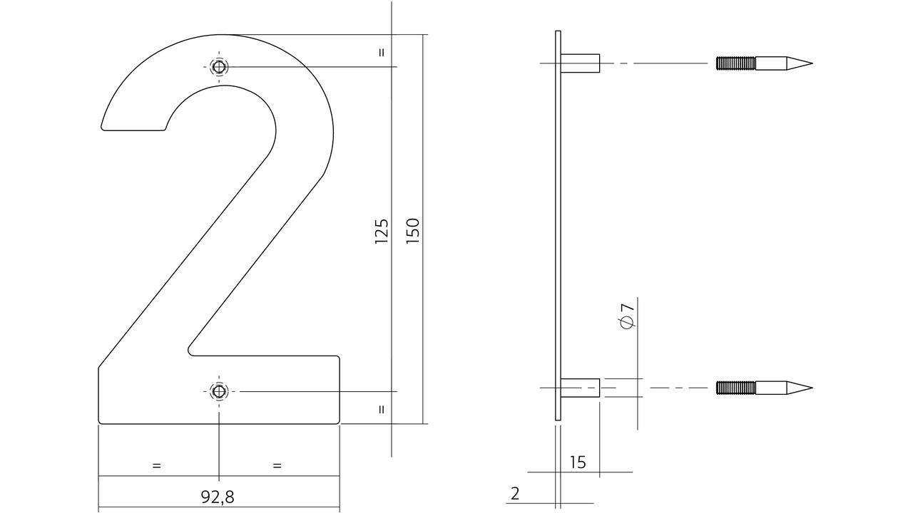 Huisnummer 2 150mm rvs