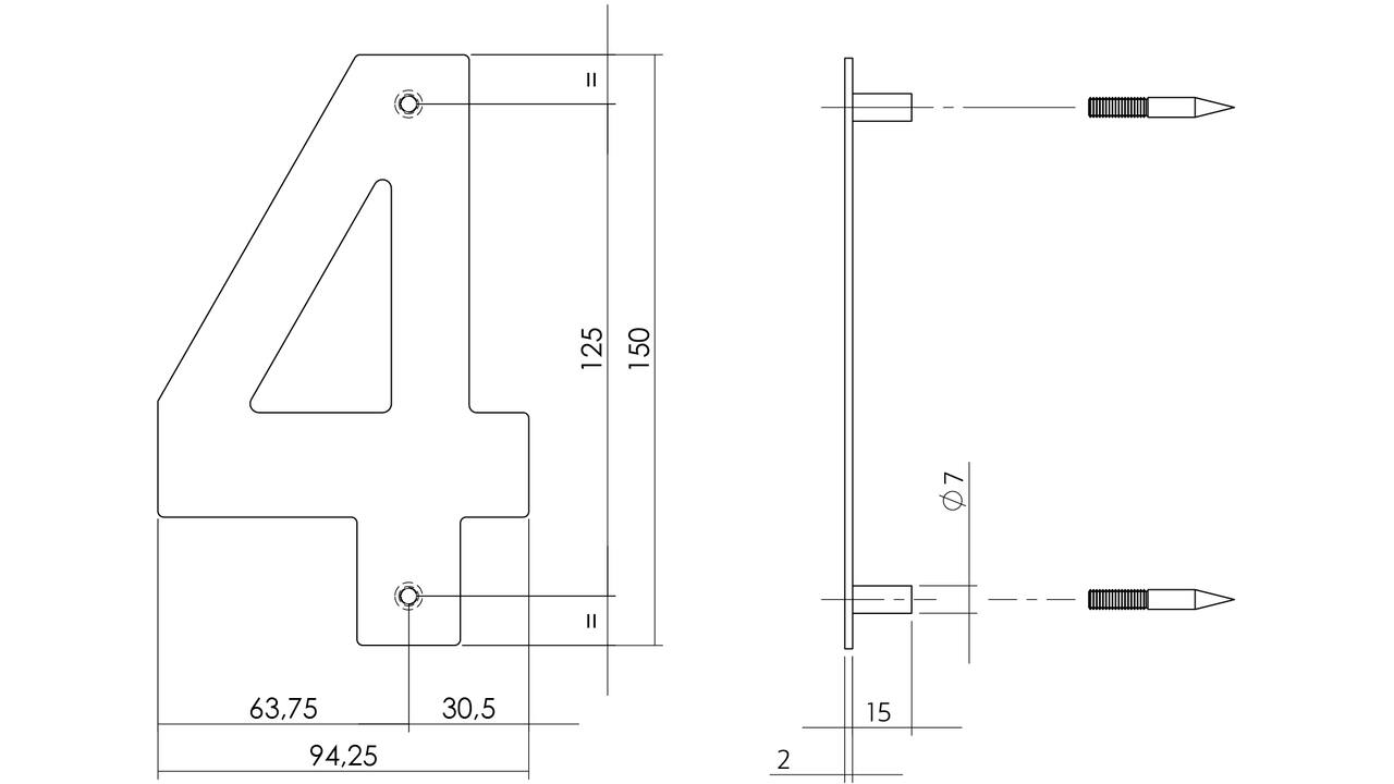 Huisnummer 4 150mm rvs
