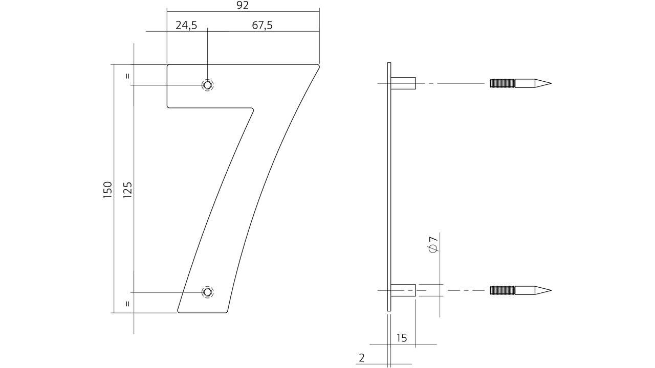 Huisnummer 7 150mm rvs
