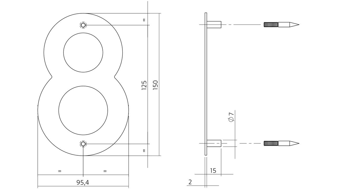 Huisnummer 8 150mm rvs