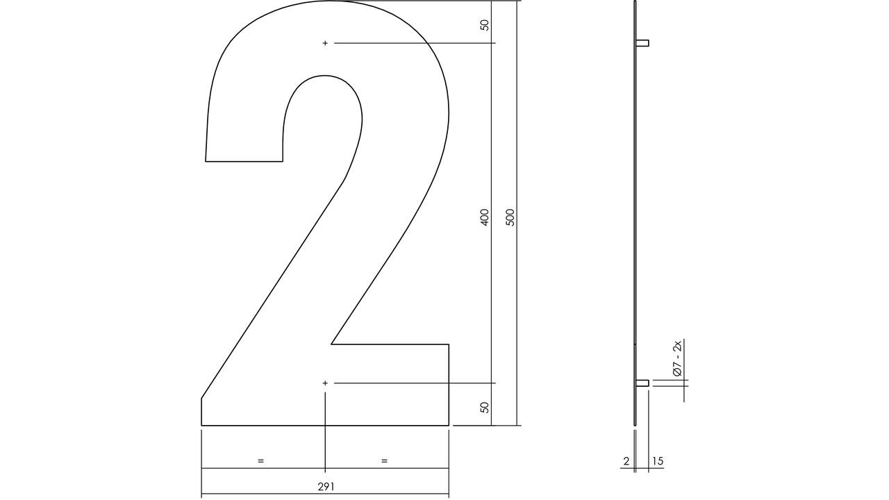 Huisnummer 2 XXL 500mm rvs