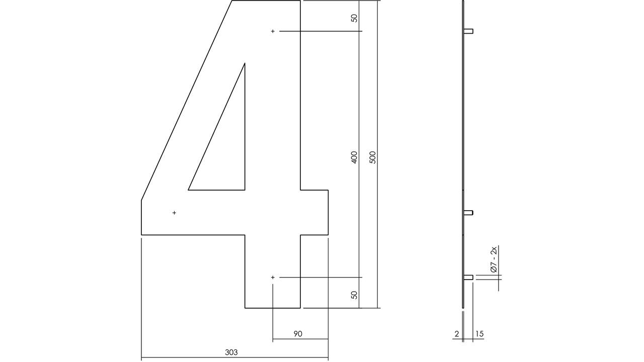 Huisnummer 4 XXL 500mm rvs