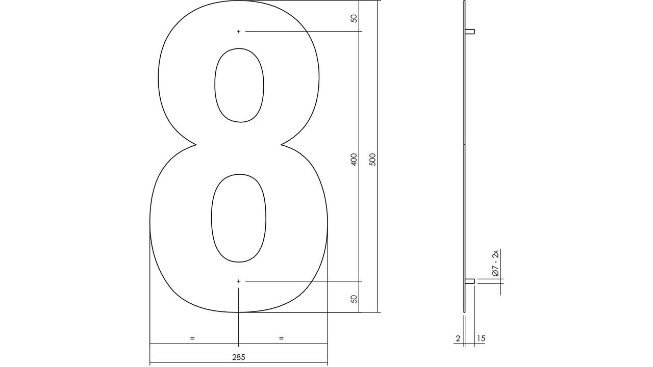 Huisnummer 8 XXL 500mm rvs