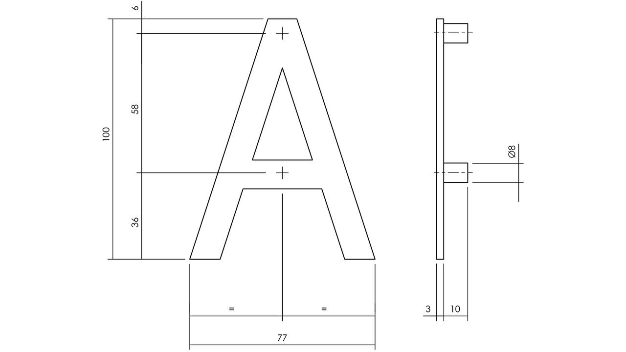 Huisletter A 100mm rvs
