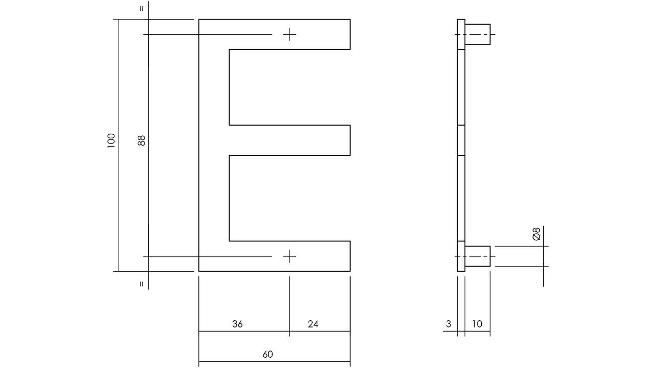 Huisletter E 100mm rvs