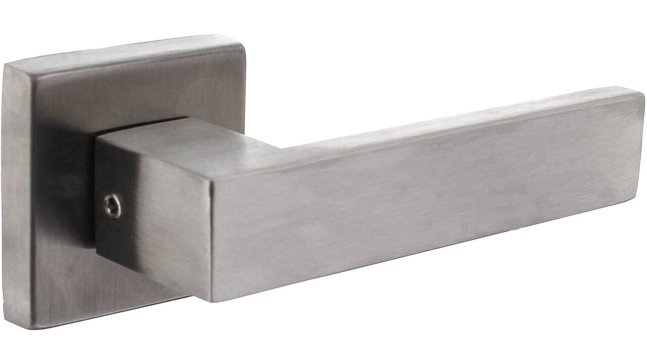 Deurkruk Amsterdam met rozet massief verdekt 53x53x10mm met nokken rvs