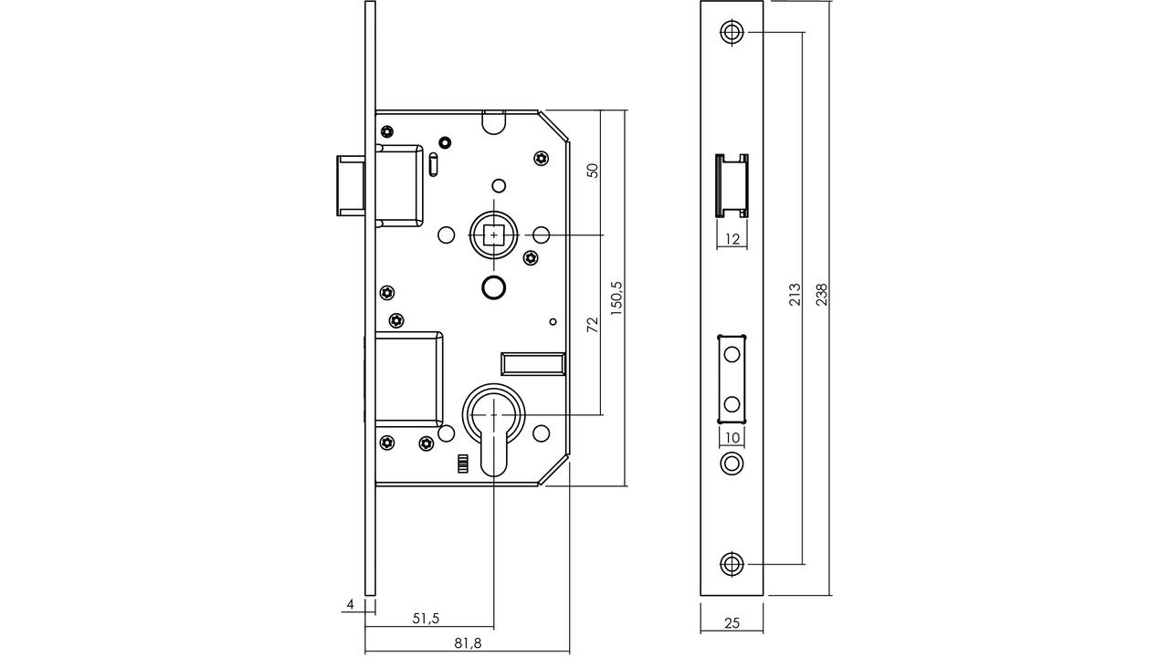 Set achterdeurbeslag ovaal verdekt: SKG3 veiligheidsbeslag ovaal 255x52mm kruk/kruk kt72 met SKG2 slot 72pc rvs