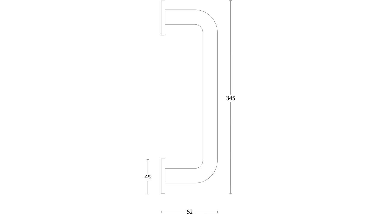 Deurgreep U-vorm 345x62x19mm op rozetten ø45mm rvs