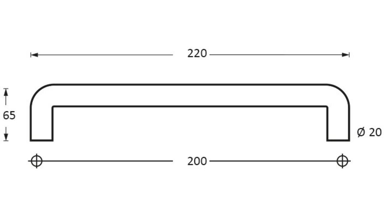 Deurgrepen U-vorm 220x65x20mm hart op hart 200mm rvs