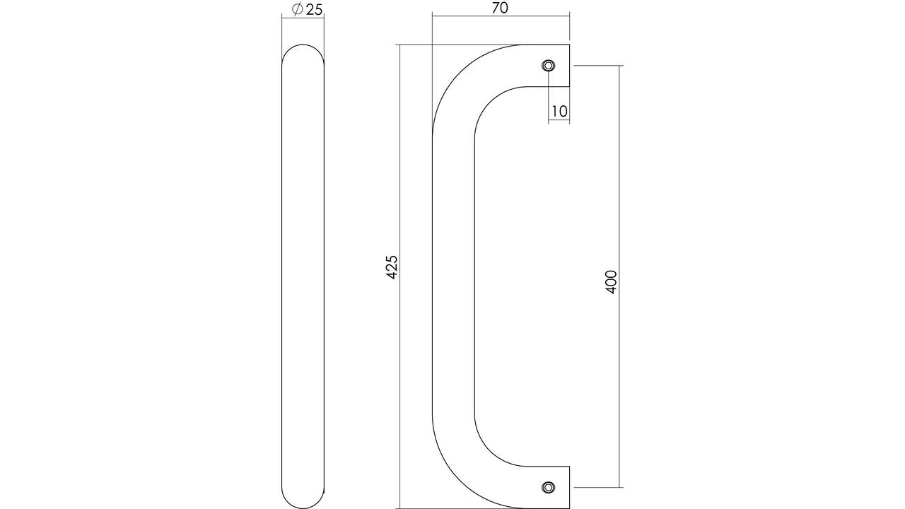Deurgreep U-vorm 425x70x25mm hart op hart 400mm rvs