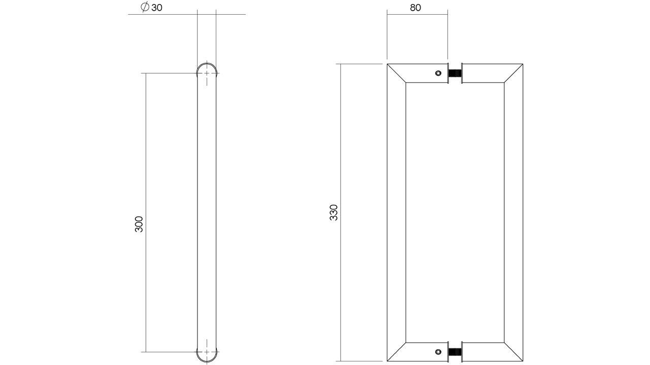 Deurgrepen Hoek 90° 330x80x30mm hart op hart 300mm rvs