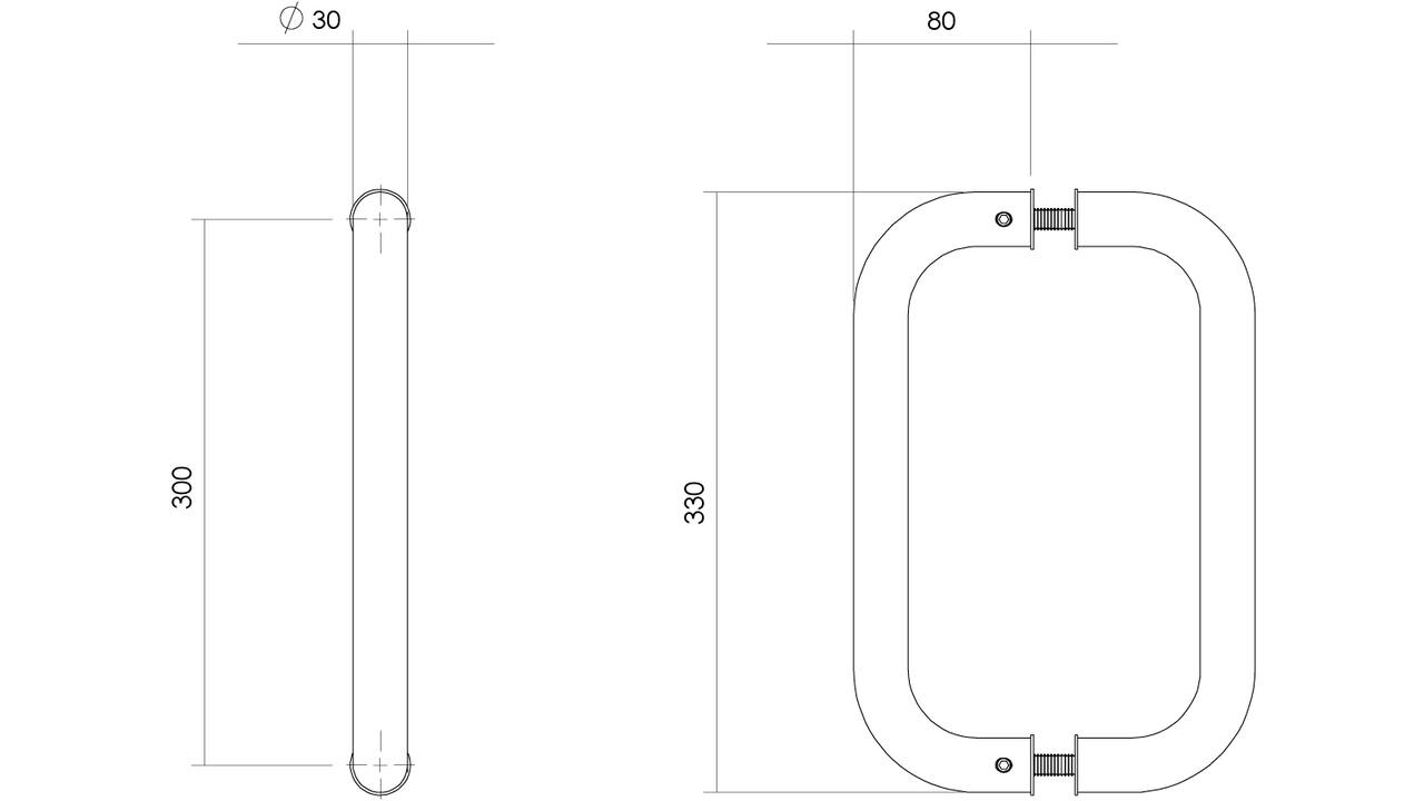 Deurgrepen U-vorm 330x80x30mm hart op hart 300mm rvs