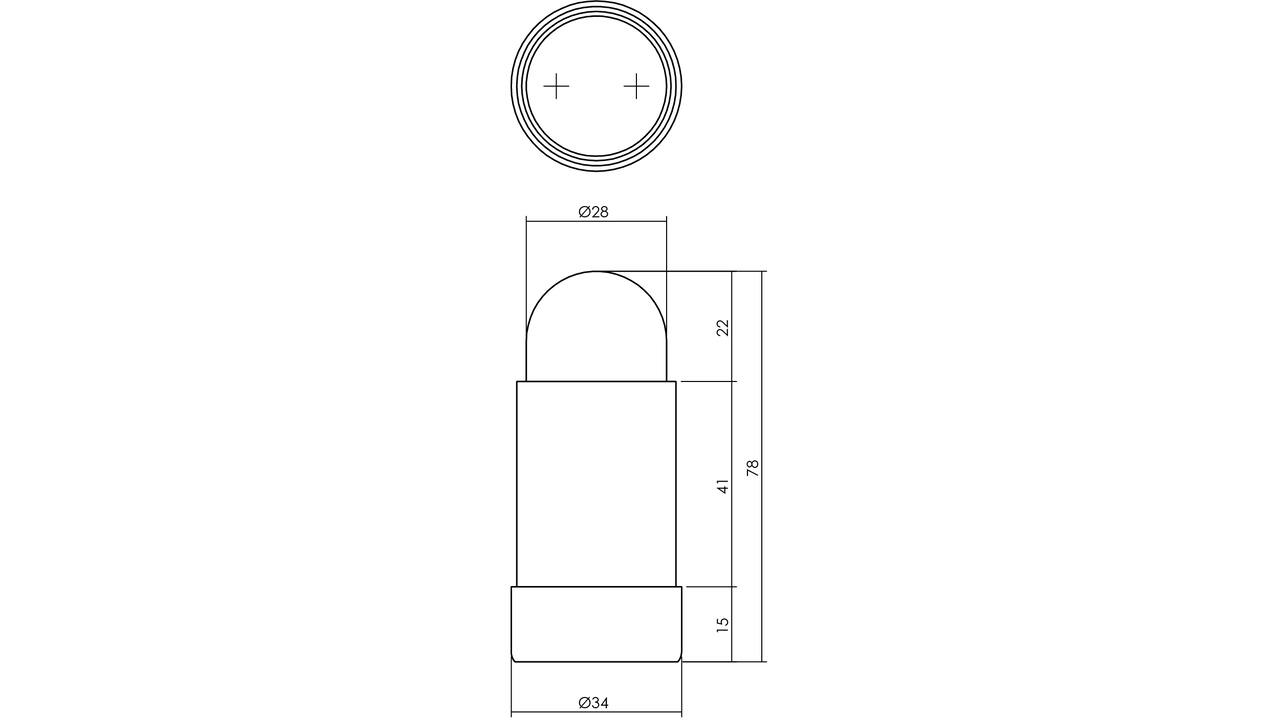 Deurstop afgerond ø34x78mm wandmontage rvs