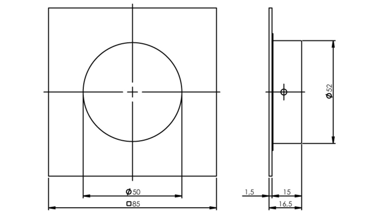 Schuifdeurkom vierkant 52/85mm verdekt rvs