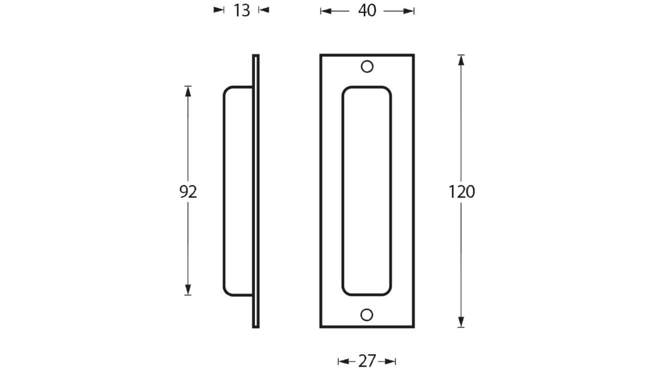 Schuifdeurkom rechthoekig 120x40mm opschroevend rvs