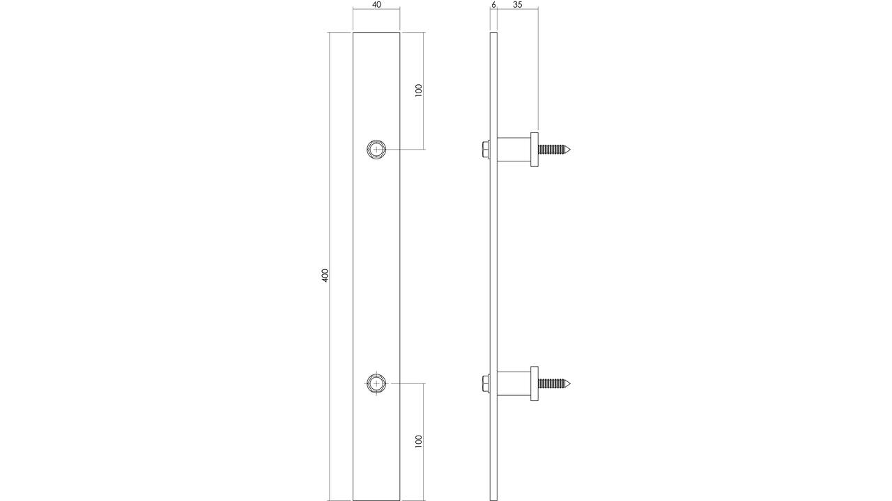 Deurgreep plat 400x40mm tbv schuifdeur rvs
