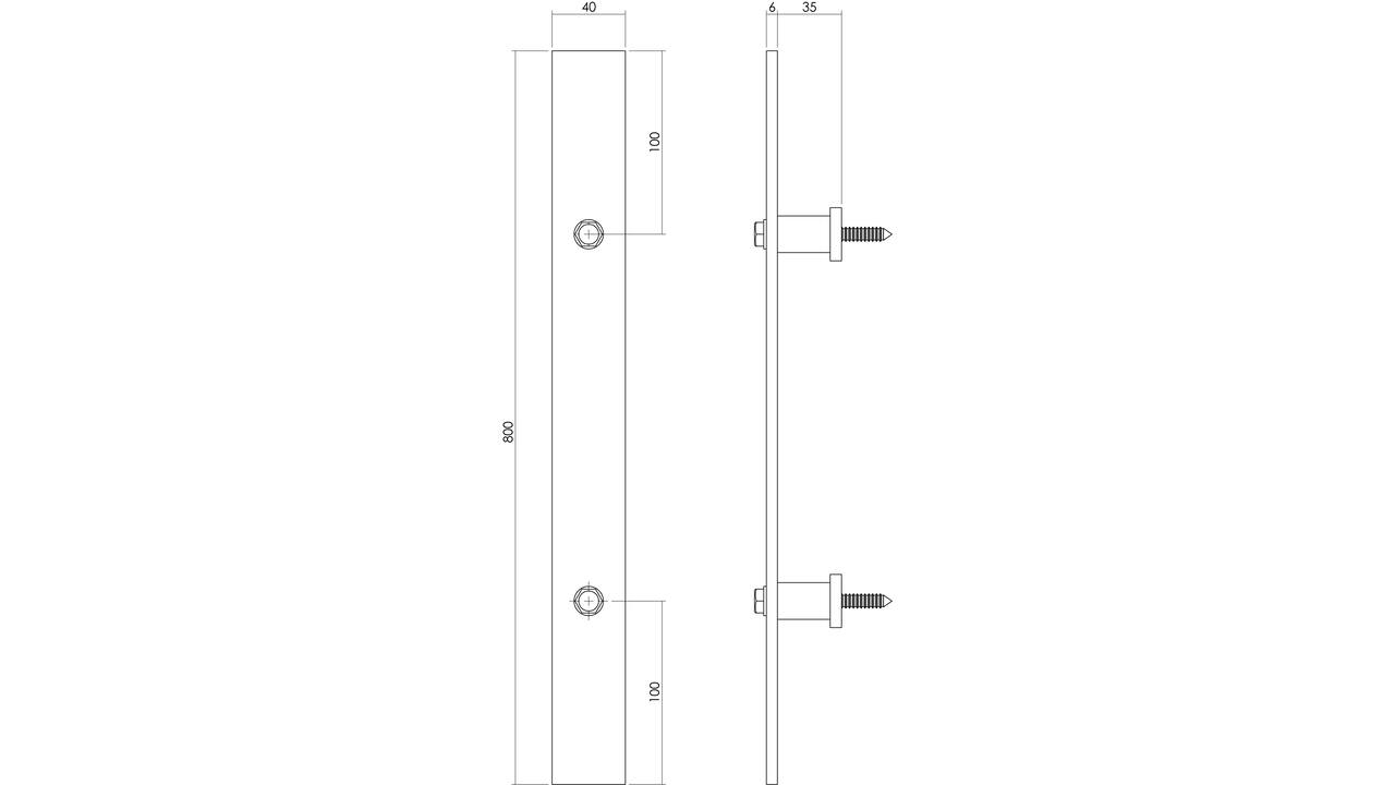 Deurgreep plat 800x40mm tbv schuifdeur rvs