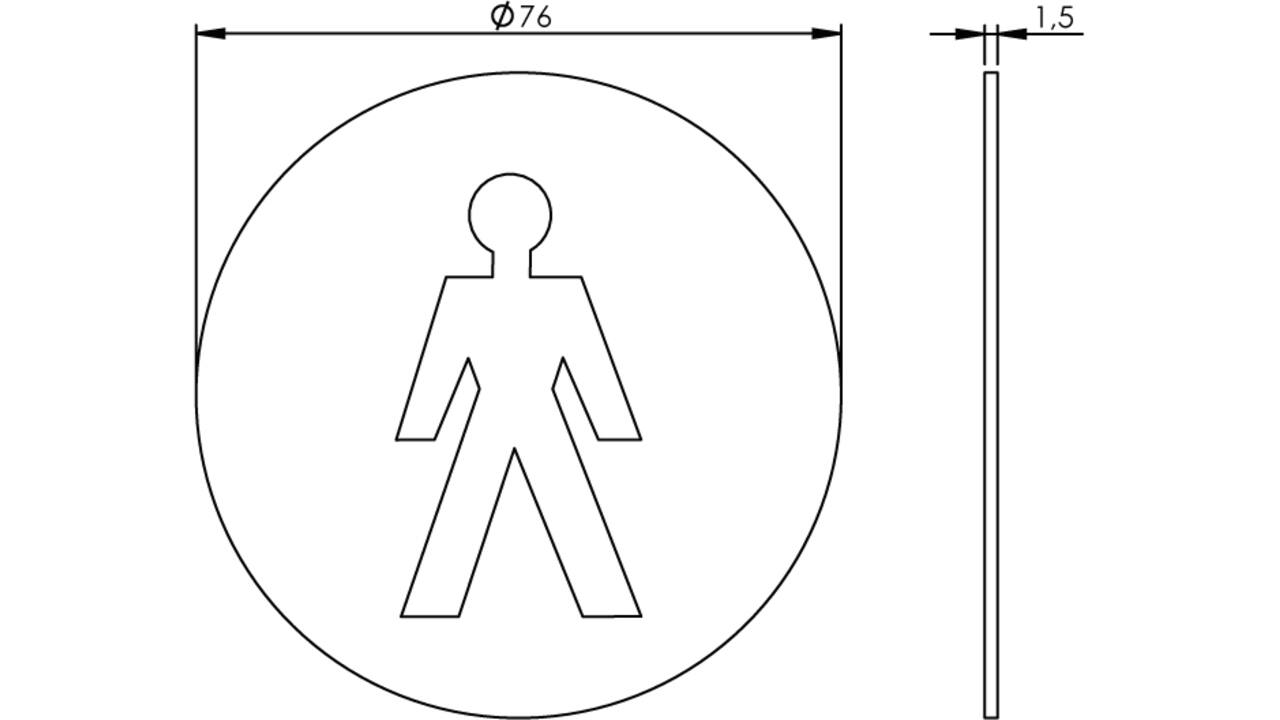 Pictogram zelfklevend rond ø76mm WC heren rvs