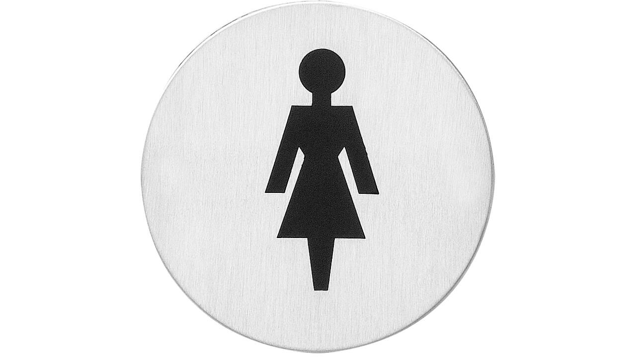 Pictogram zelfklevend rond ø76mm WC dames rvs