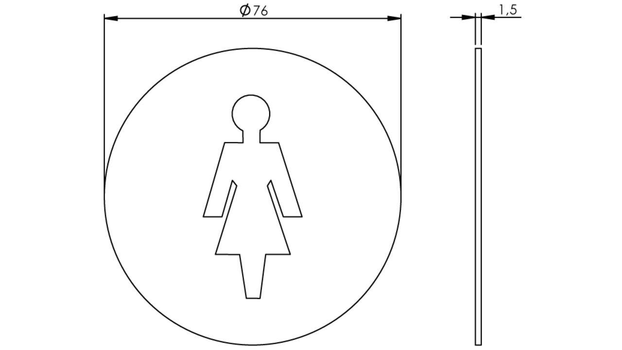 Pictogram zelfklevend rond ø76mm WC dames rvs
