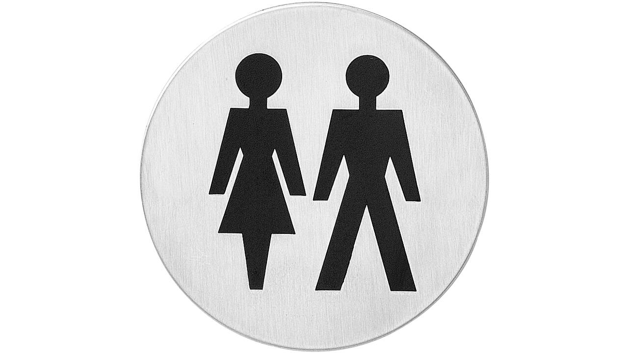 Pictogram zelfklevend rond ø76mm WC dames en heren rvs