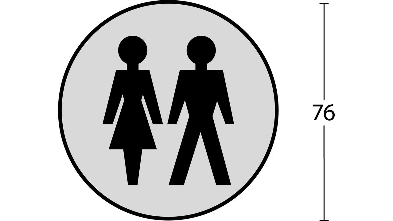 Pictogram zelfklevend rond ø76mm WC dames en heren rvs