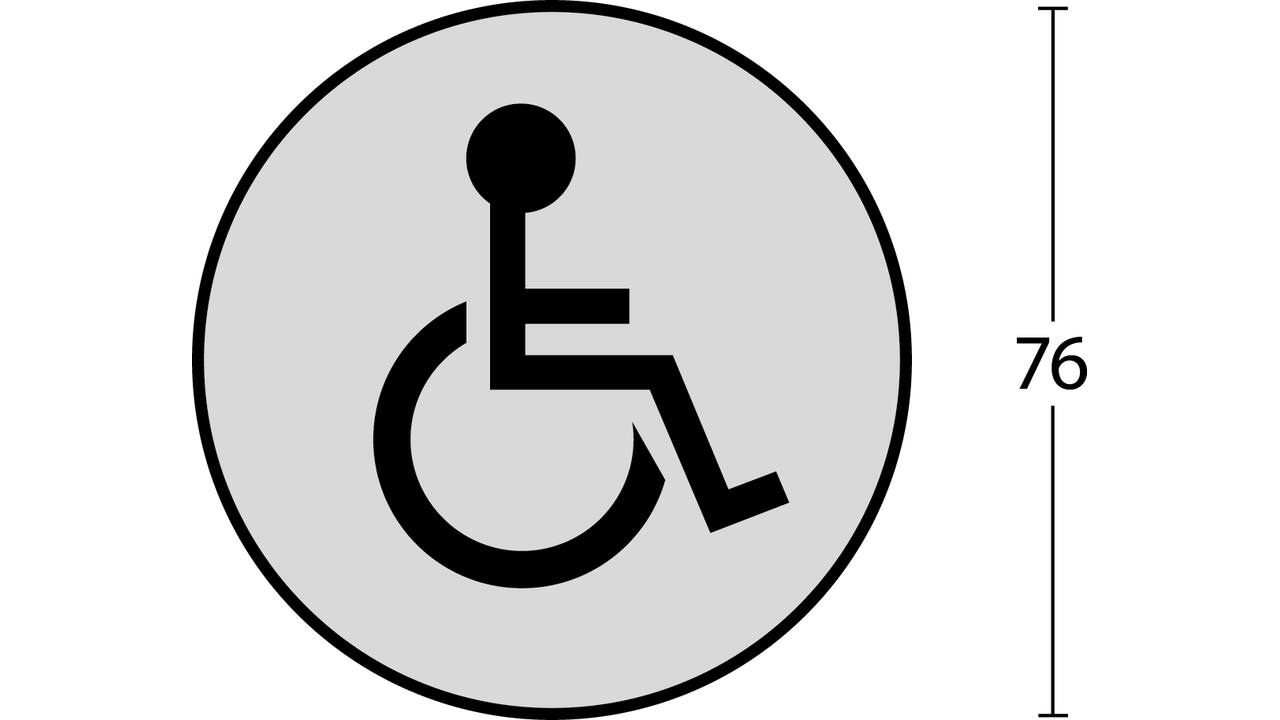 Pictogram zelfklevend rond ø76mm WC minder valide rvs