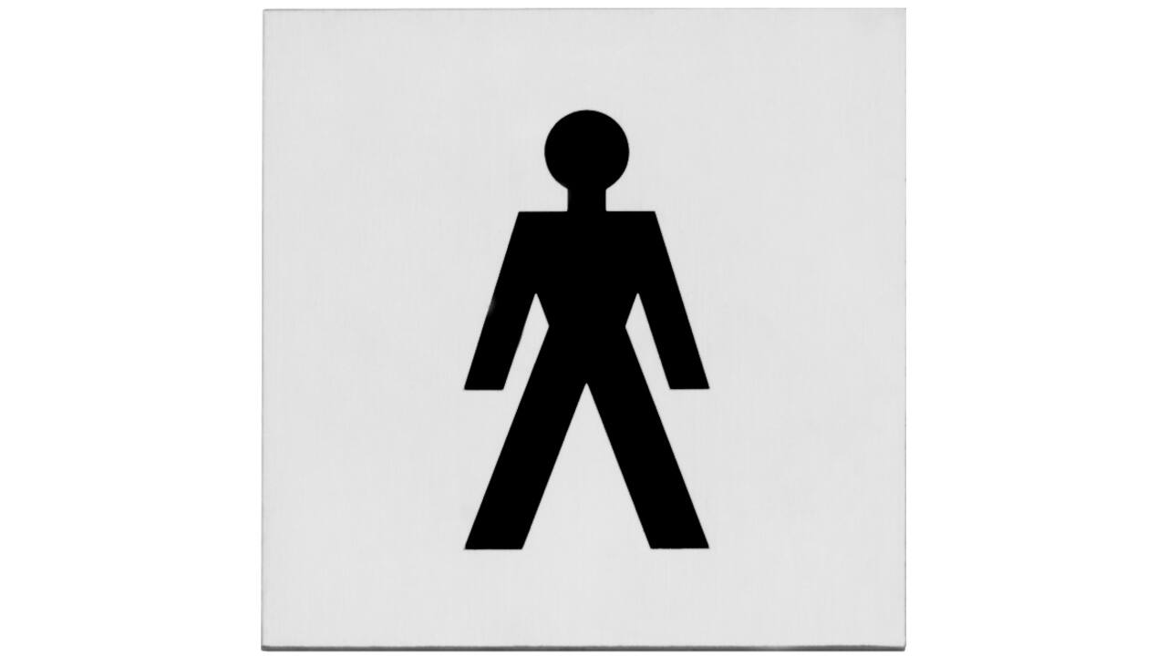 Pictogram zelfklevend vierkant 76x76mm WC heren rvs