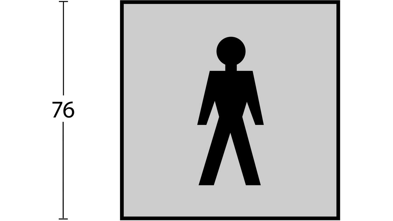 Pictogram zelfklevend vierkant 76x76mm WC heren rvs