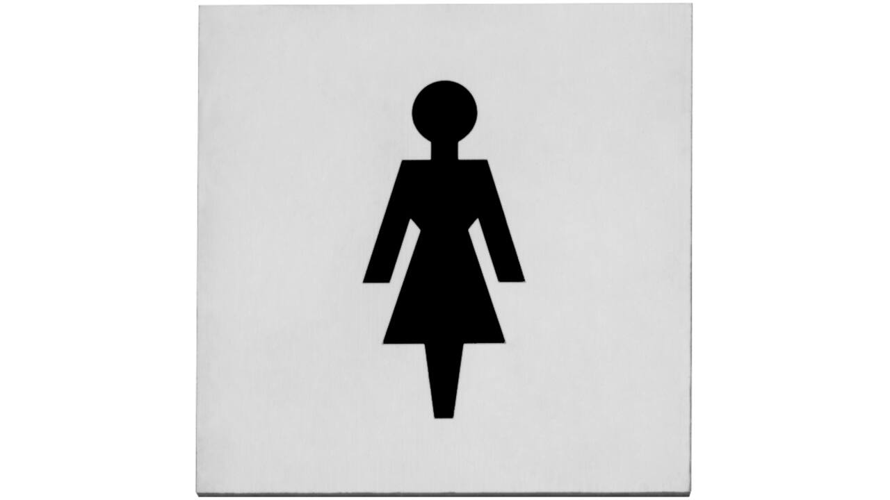 Pictogram zelfklevend vierkant 76x76mm WC dames rvs