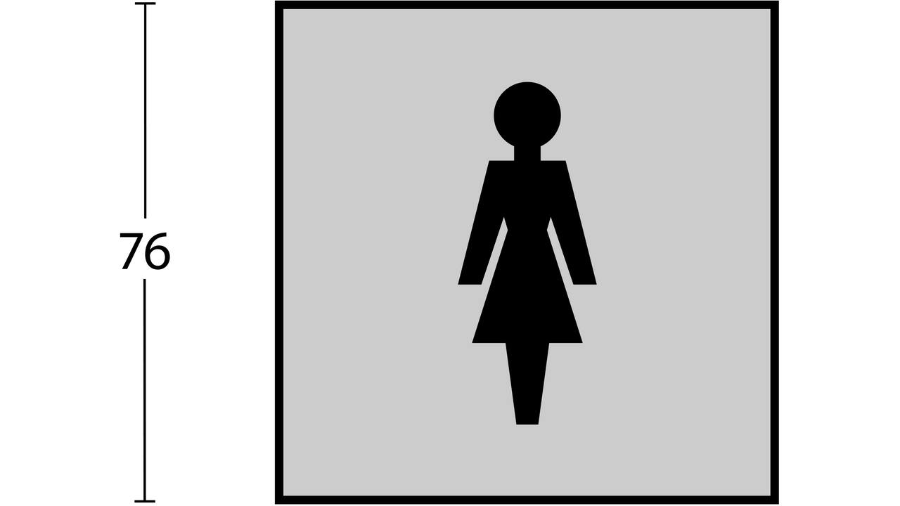 Pictogram zelfklevend vierkant 76x76mm WC dames rvs