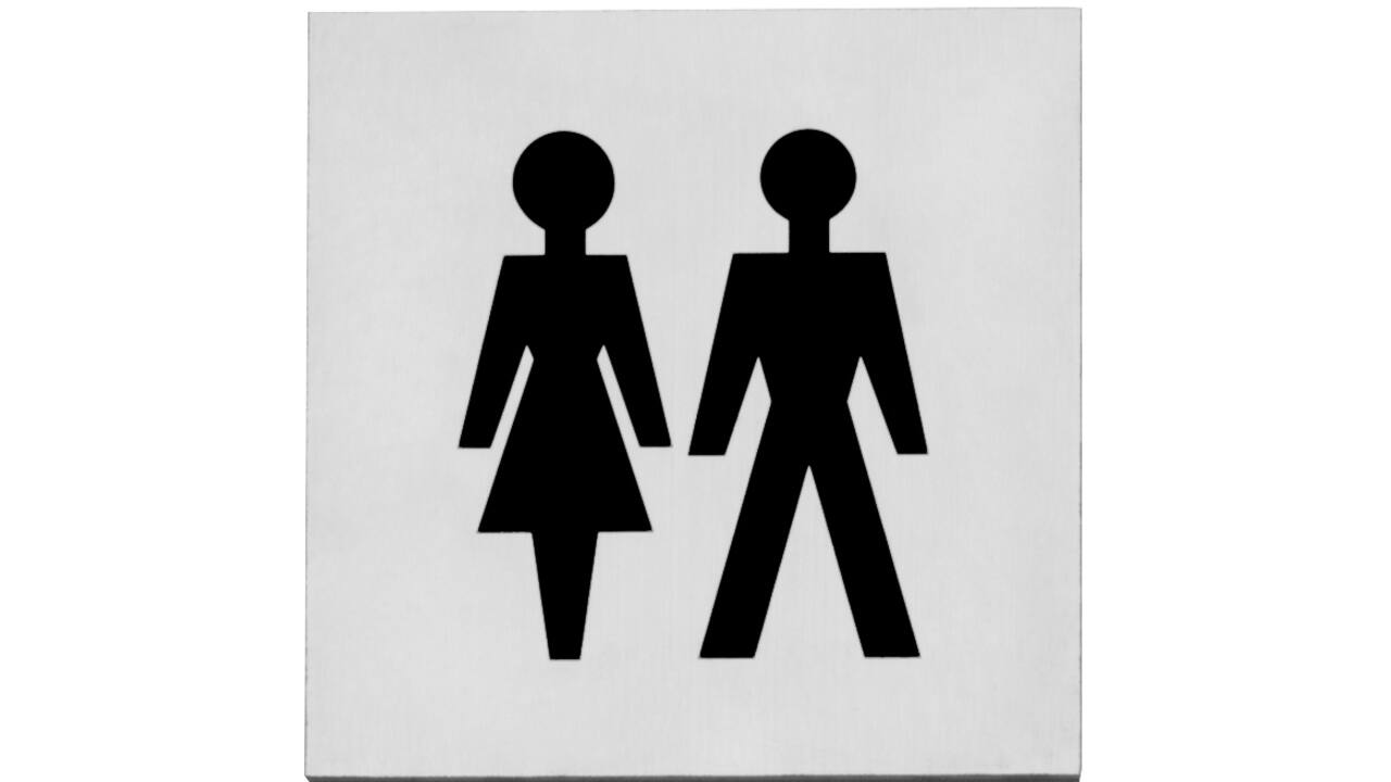 Pictogram zelfklevend vierkant 76x76mm WC dames en heren rvs