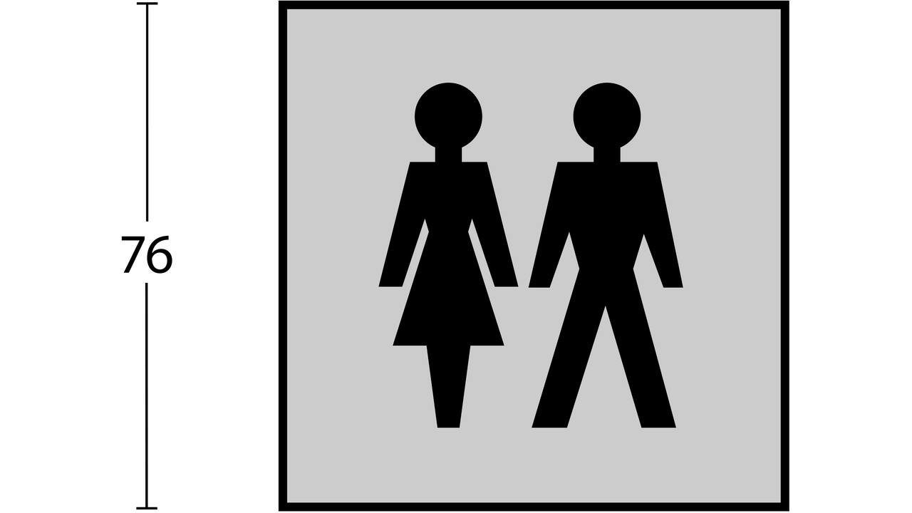 Pictogram zelfklevend vierkant 76x76mm WC dames en heren rvs