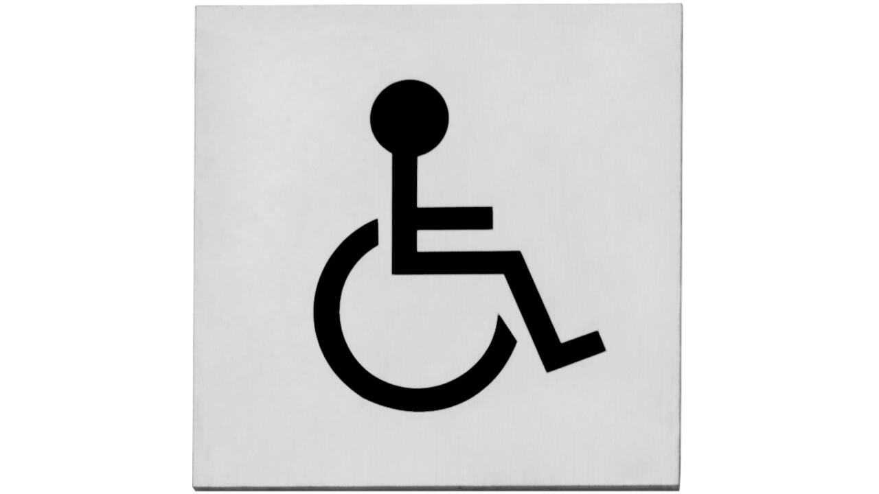 Pictogram zelfklevend vierkant 76x76mm WC minder valide rvs