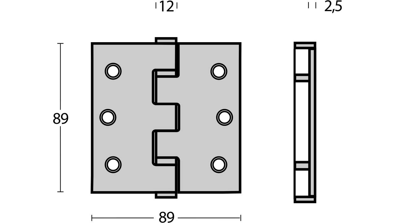 Kogellagerscharnier recht 3,5" (89x89x2,5mm) CE rvs