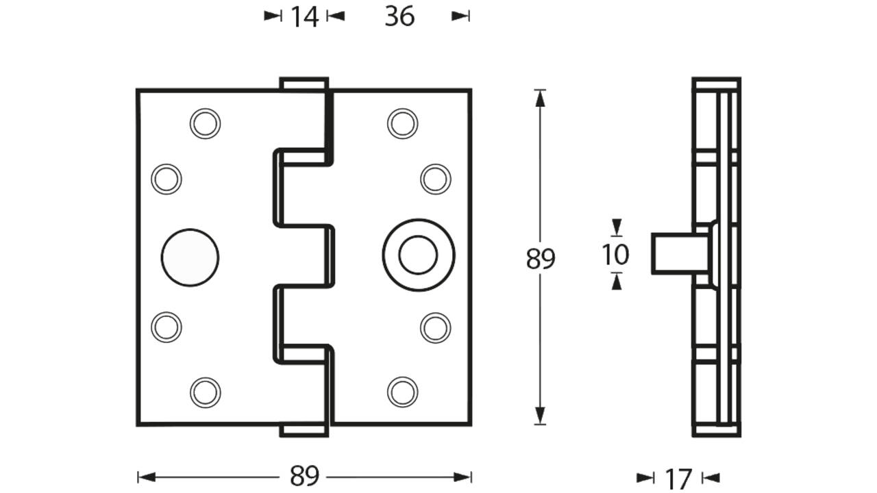 SKG3 Kogellagerscharnier recht 3,5" (89x89x3mm) inclusief schroeven 4,5x45mm rvs