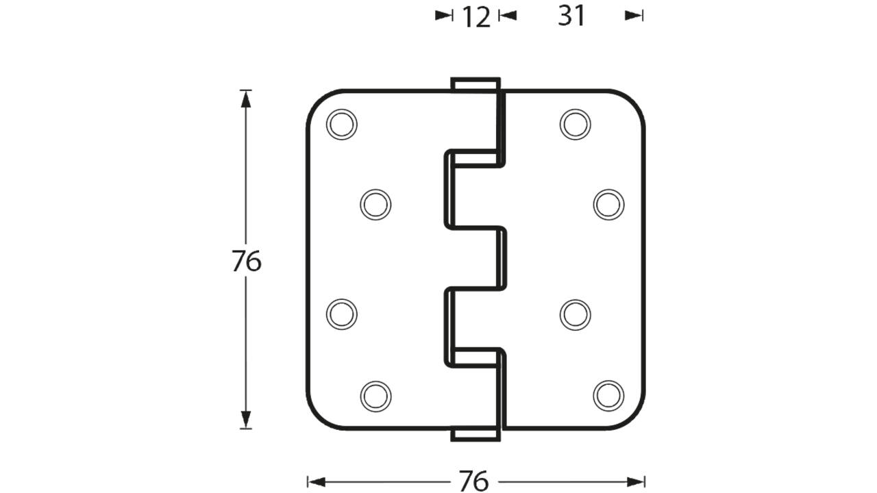 Kogellagerscharnier afgerond 3" (76x76x2,5mm) rvs