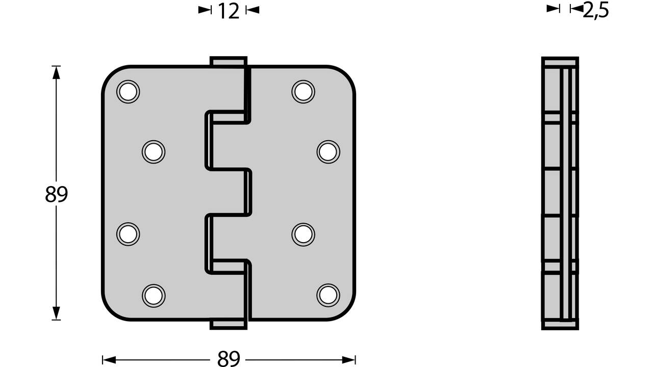 Kogellagerscharnier afgerond 3.5" (89x89x2,5mm) CE rvs