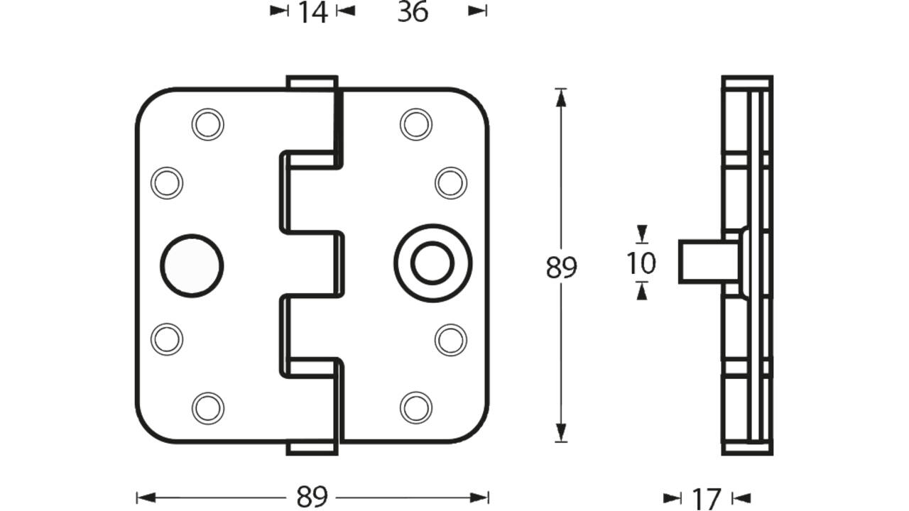 SKG3 Kogellagerscharnier afgerond 3,5" (89x89x3mm) inclusief schroeven 4,5x45mm rvs